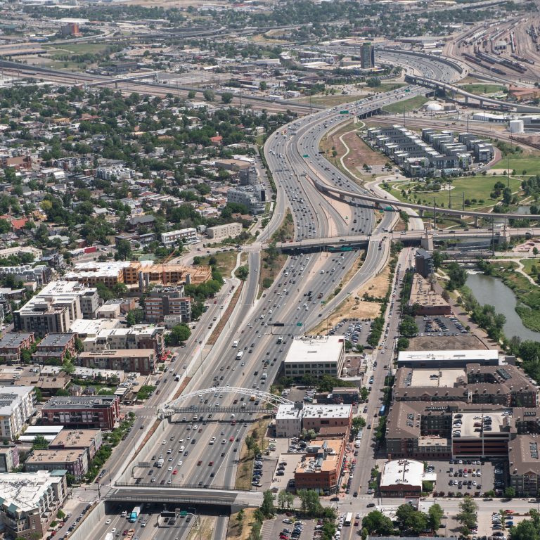 Aerial view of Denver traffic.